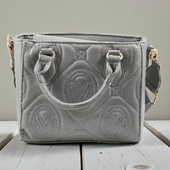 Valentino Orlandi ✦ Gray Quilted Vegan Leather Handbag Removable Shoulder Strap - Picture 1 of 8